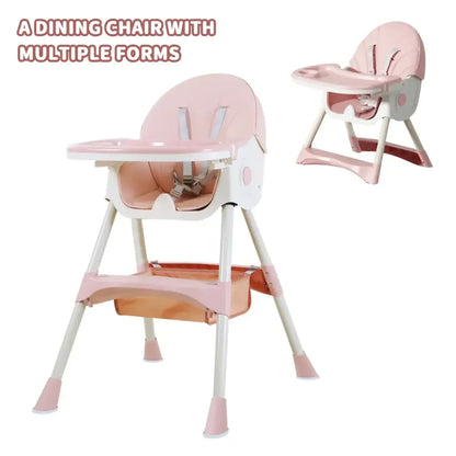 Foldable Baby High Chair 2-in-1 Feeding Chair with Removable Double Tray - Pink