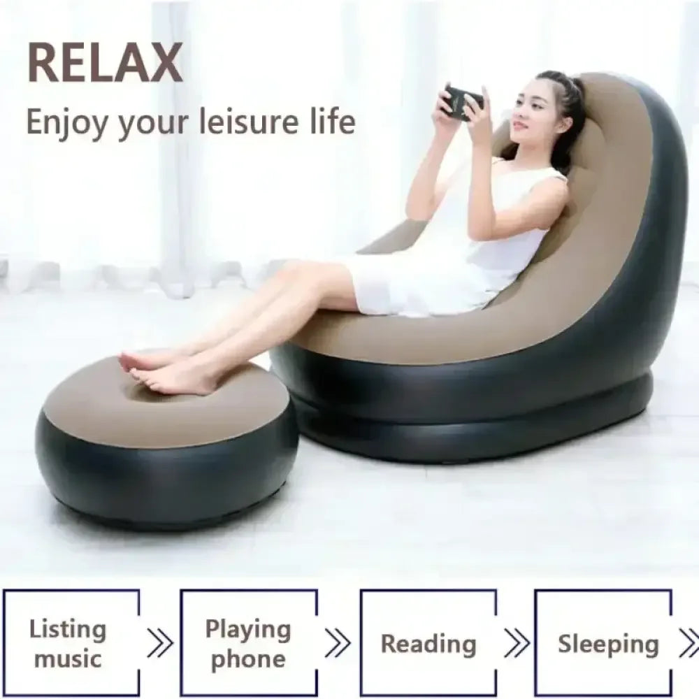 Foldable Lazy Couch Sofa Bean Bag - Coffee