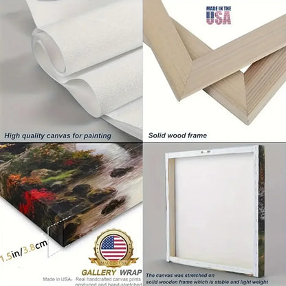 Forest Castle Canvas Wall Art 1.5" Thick Solid Pine Frame Modern Home Decor - 16 x 32in