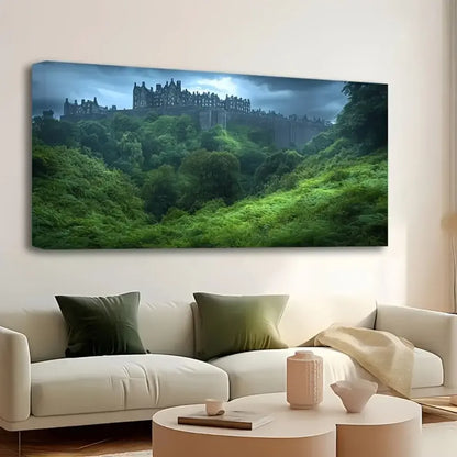 Forest Castle Canvas Wall Art 1.5" Thick Solid Pine Frame Modern Home Decor - 16 x 32in