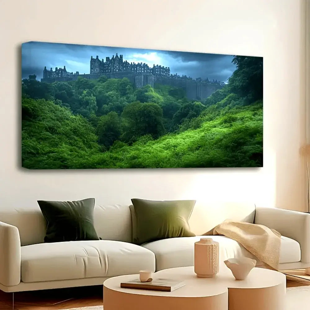 Forest Castle Canvas Wall Art 1.5" Thick Solid Pine Frame Modern Home Decor
