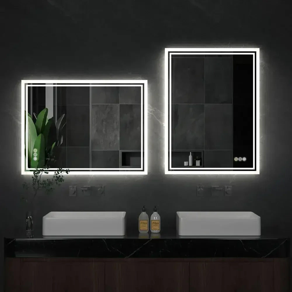 Frameless LED Backlit Bathroom Mirror Dimmable, 3-Color Light & Anti-Fog Smart Mirror - 50x70cm