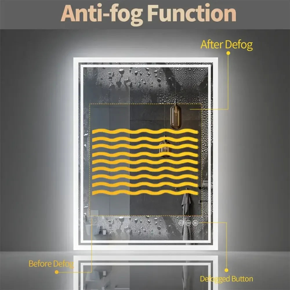Frameless LED Backlit Bathroom Mirror Dimmable, 3-Color Light & Anti-Fog Smart Mirror - 50x70cm