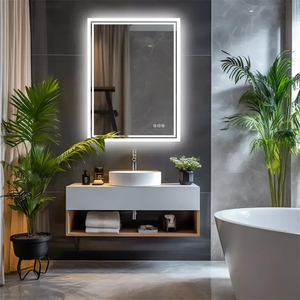 Frameless LED Backlit Bathroom Mirror Dimmable, 3-Color Light & Anti-Fog Smart Mirror - 50x70cm