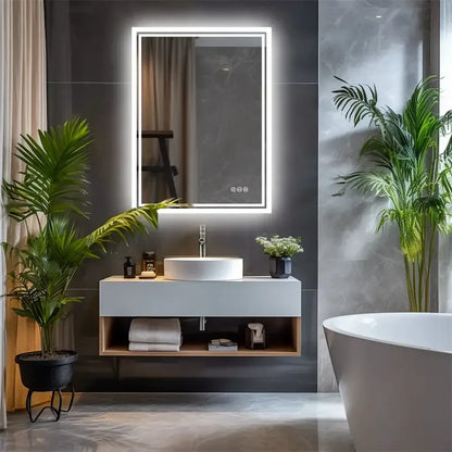 Frameless LED Backlit Bathroom Mirror Dimmable, 3-Color Light & Anti-Fog Smart Mirror - 50x70cm