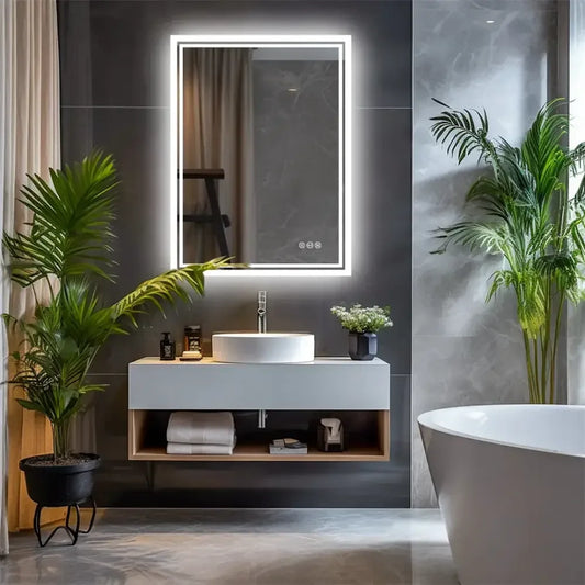 Frameless LED Backlit Bathroom Mirror Dimmable, 3-Color Light & Anti-Fog Smart Mirror - 50x70cm