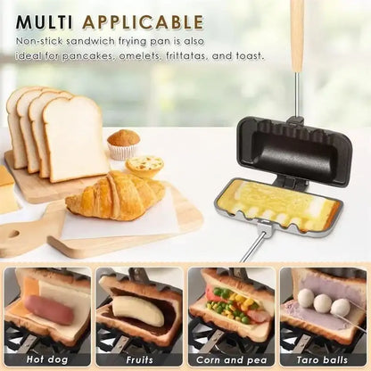 Multifunctional frying pan with various food items on a white background