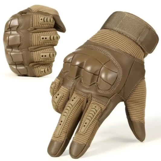 Full Finger Tactical Gloves for Men | Non-Slip Rubber Protection, Touch Screen Compatible - Brown / S