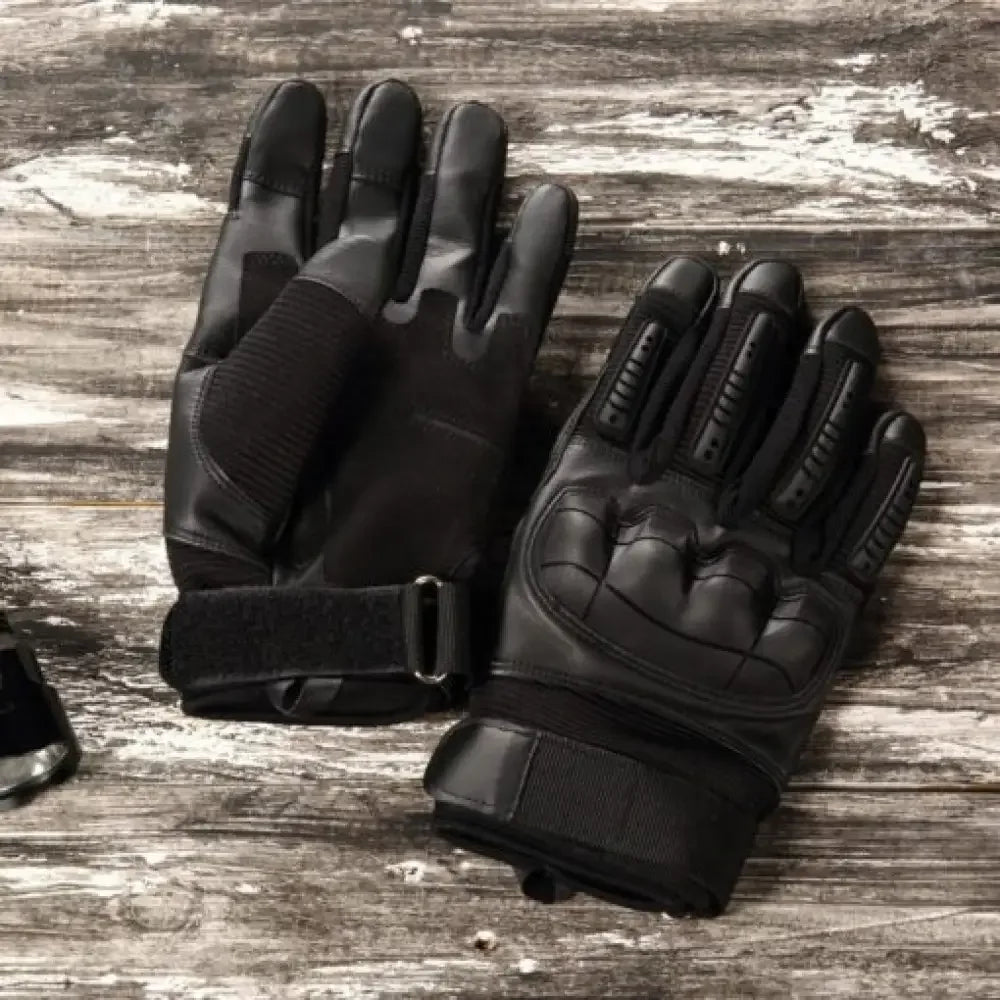 Full Finger Tactical Gloves for Men | Non-Slip Rubber Protection, Touch Screen Compatible - Black / S