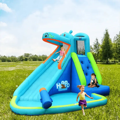 Fun Hippo Inflatable Water Slide Kids Blow Up Bouncy House Pool Slide - 