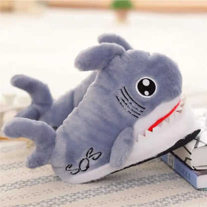 Fuzzy Shark Slippers - Grey / 5.5