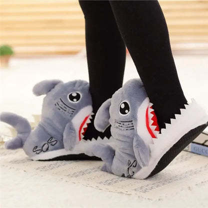 Fuzzy Shark Slippers - Grey / 5.5
