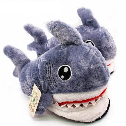 Fuzzy Shark Slippers - Grey / 5.5