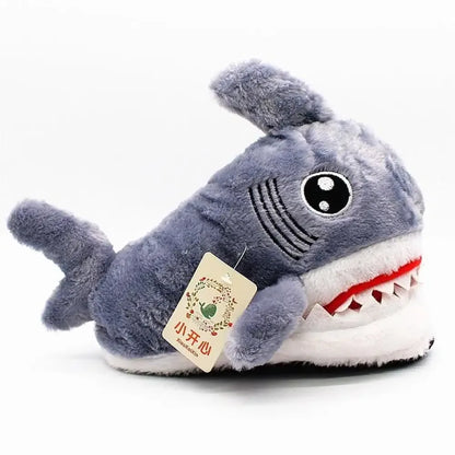 Fuzzy Shark Slippers - Grey / 5.5