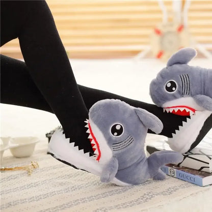 Fuzzy Shark Slippers - Grey / 5.5