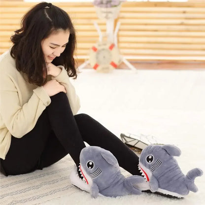 Fuzzy Shark Slippers - Grey / 5.5