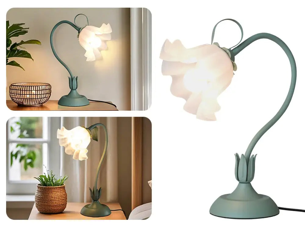 Green Vintage Flower Lamp 360° Adjustable LED Bedside Light with Three-Tone & Diamond Refraction