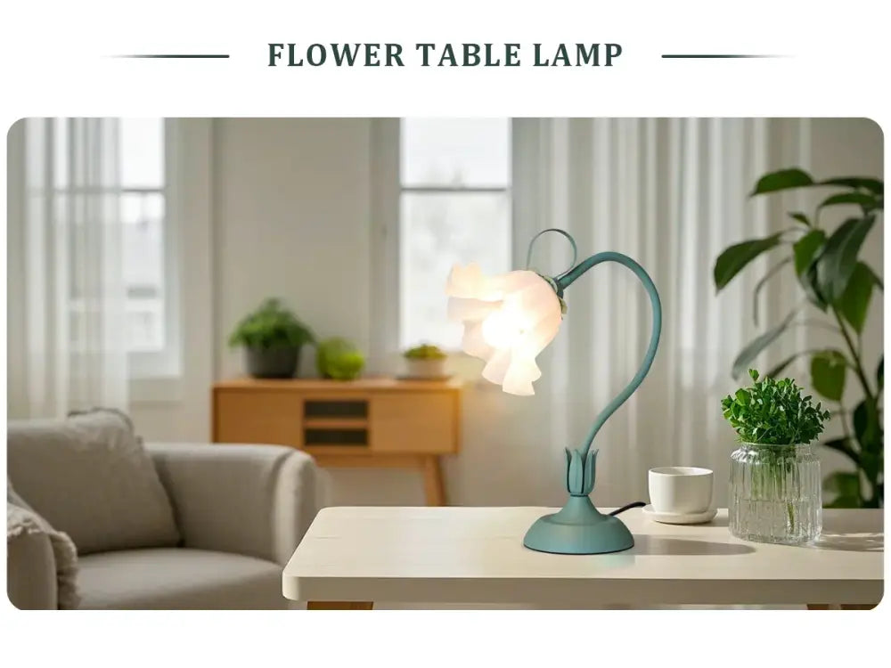 Green Vintage Flower Lamp 360° Adjustable LED Bedside Light with Three-Tone & Diamond Refraction