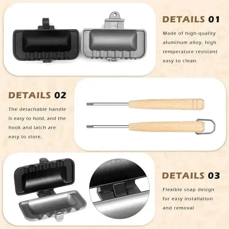 Product details of a grill brush with a wooden handle on a beige background