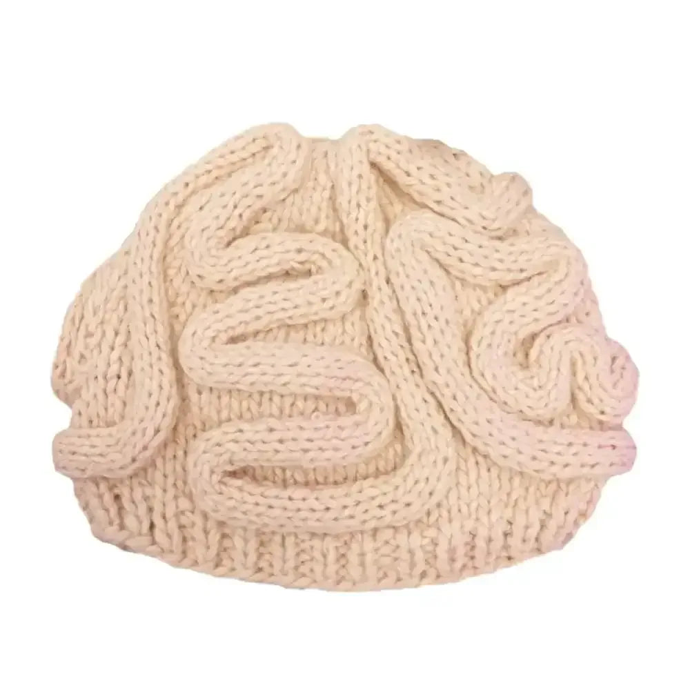 Handmade Knitted Spoof Halloween Brain Hat - Beige