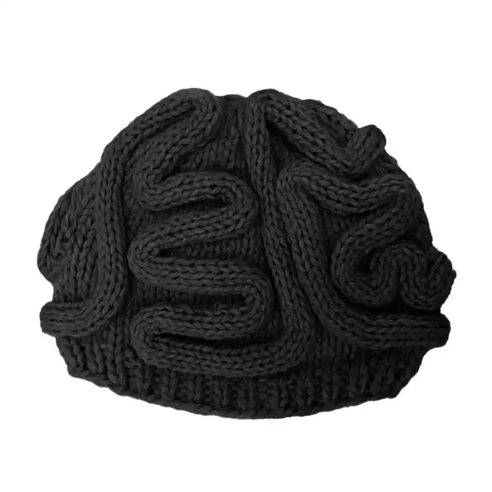 Handmade Knitted Spoof Halloween Brain Hat - Black