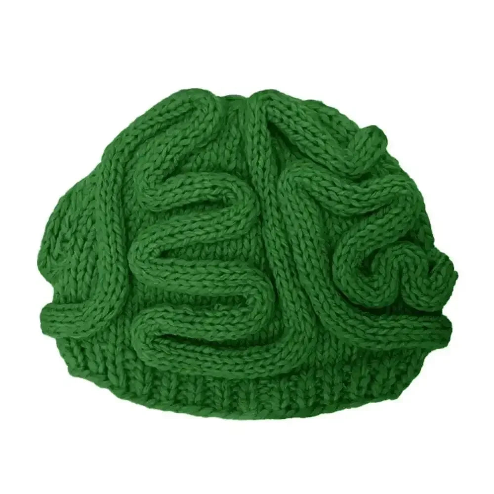 Handmade Knitted Spoof Halloween Brain Hat - Green