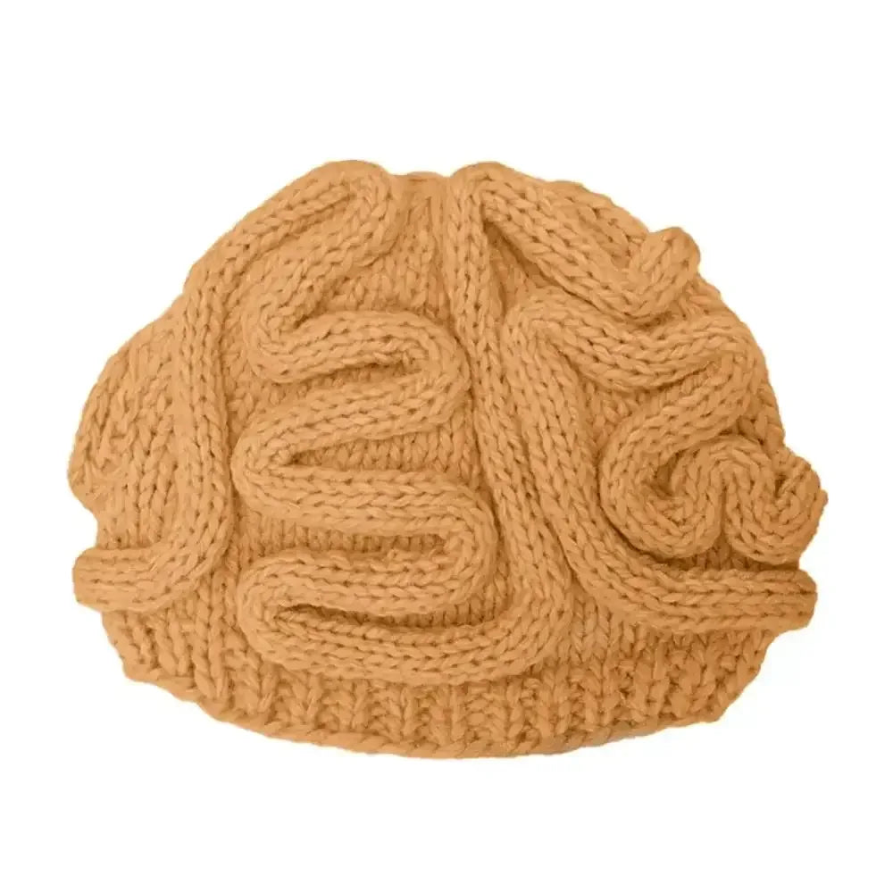 Handmade Knitted Spoof Halloween Brain Hat - Khaki