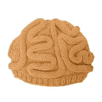 Handmade Knitted Spoof Halloween Brain Hat - Khaki