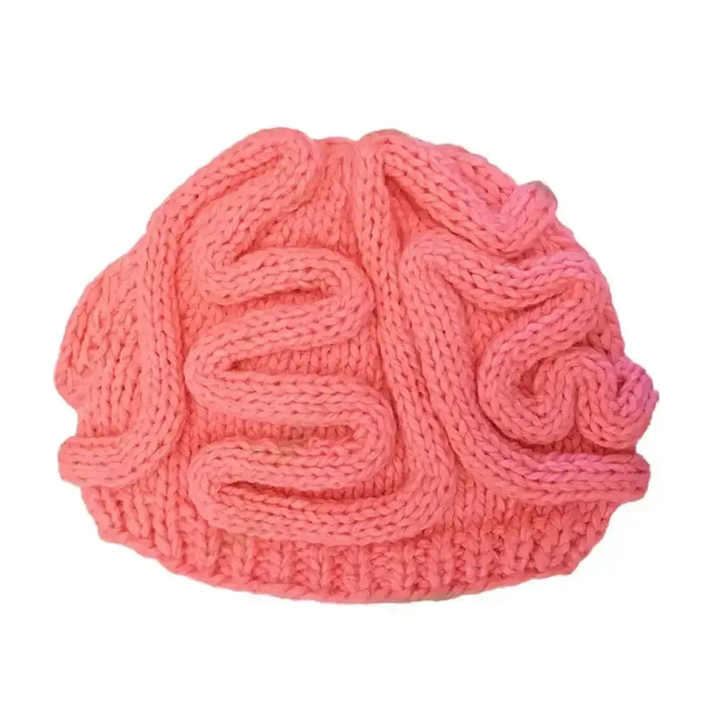 Handmade Knitted Spoof Halloween Brain Hat - Pink