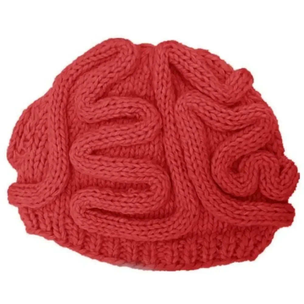 Handmade Knitted Spoof Halloween Brain Hat - Red