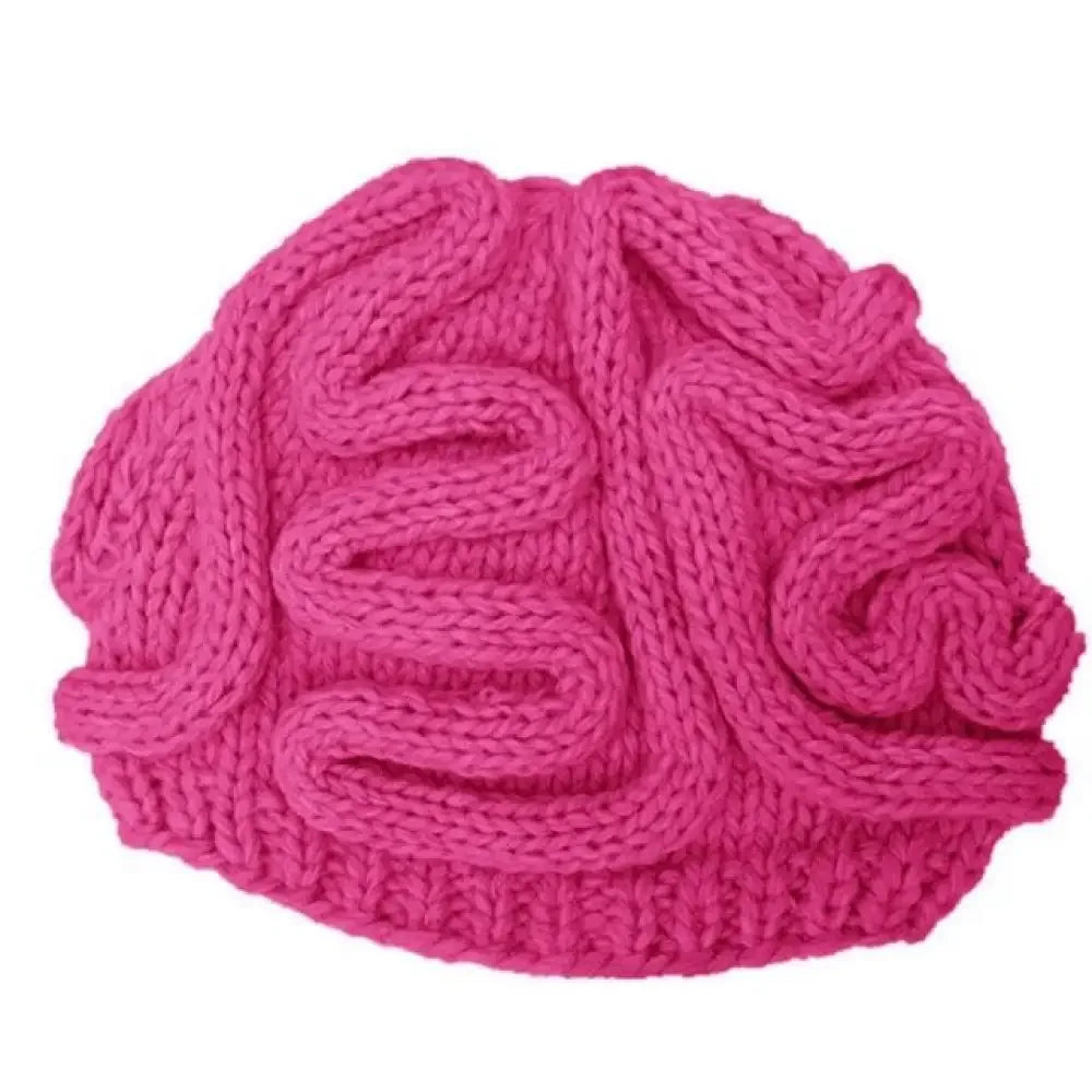 Handmade Knitted Spoof Halloween Brain Hat - Rose Red