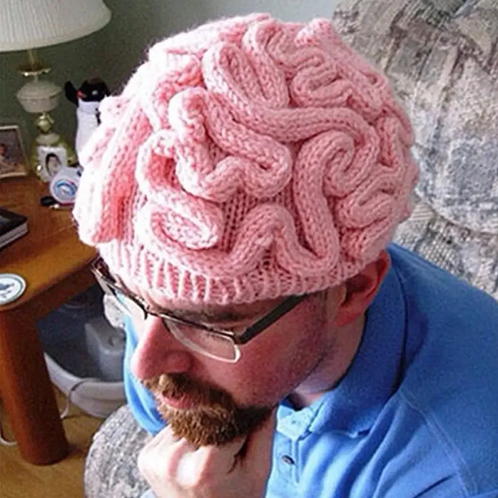 Handmade Knitted Spoof Halloween Brain Hat - Black