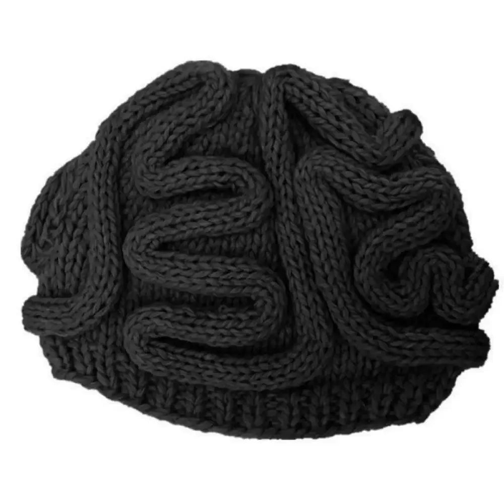 Handmade Knitted Spoof Halloween Brain Hat - Black