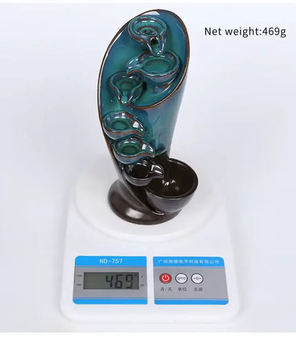 Handmade Torch Waterfall Incense Burner Ceramic Backflow Censer Home Decor - Blue
