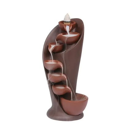 Handmade Torch Waterfall Incense Burner Ceramic Backflow Censer Home Decor - Blue