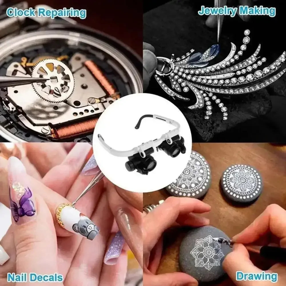 Headband Magnifying Glass with LED Light, Adjustable Jeweler Watch Repair Loupe 8X 15X 23X - 