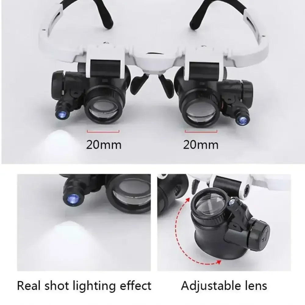 Headband Magnifying Glass with LED Light, Adjustable Jeweler Watch Repair Loupe 8X 15X 23X - 