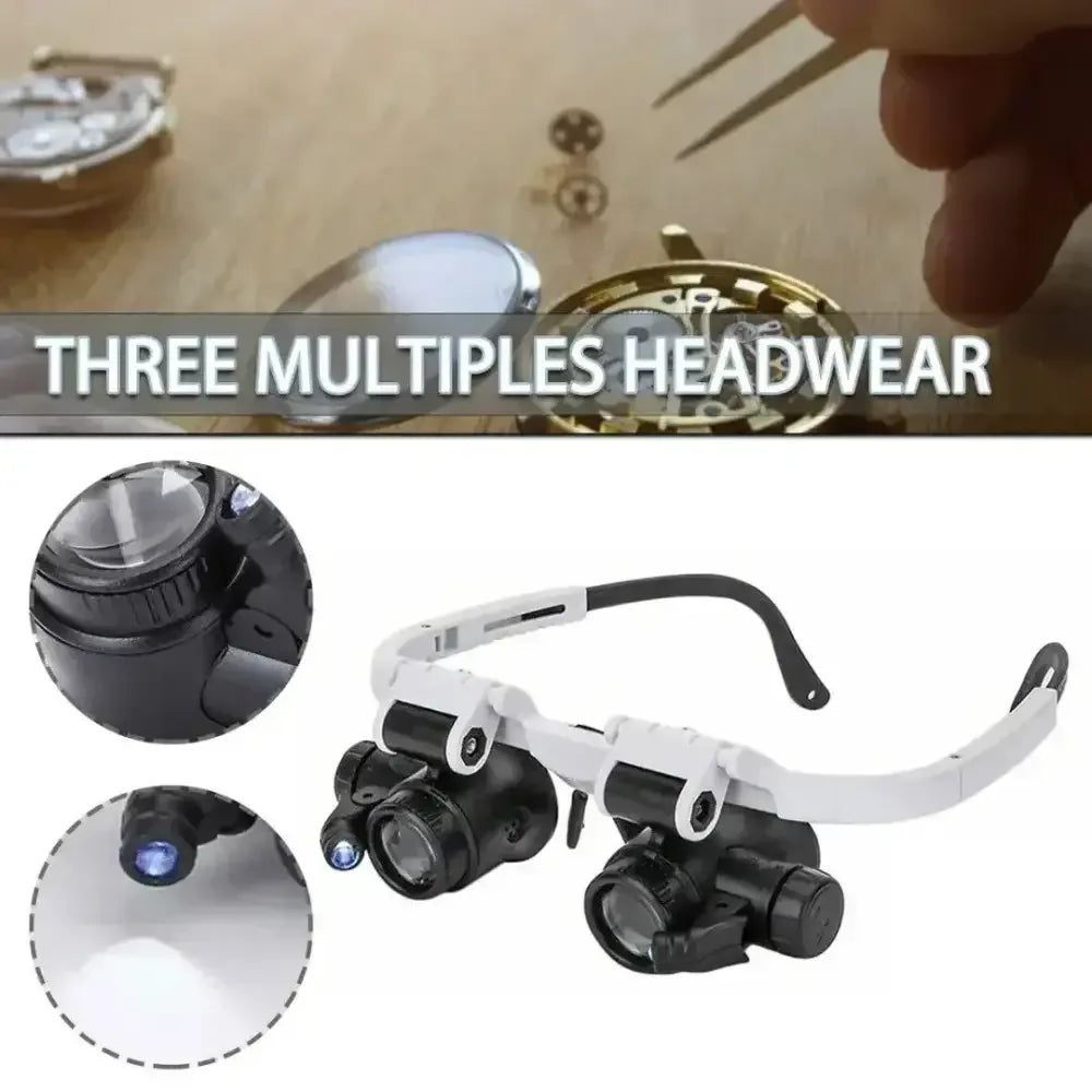 Headband Magnifying Glass with LED Light, Adjustable Jeweler Watch Repair Loupe 8X 15X 23X - 