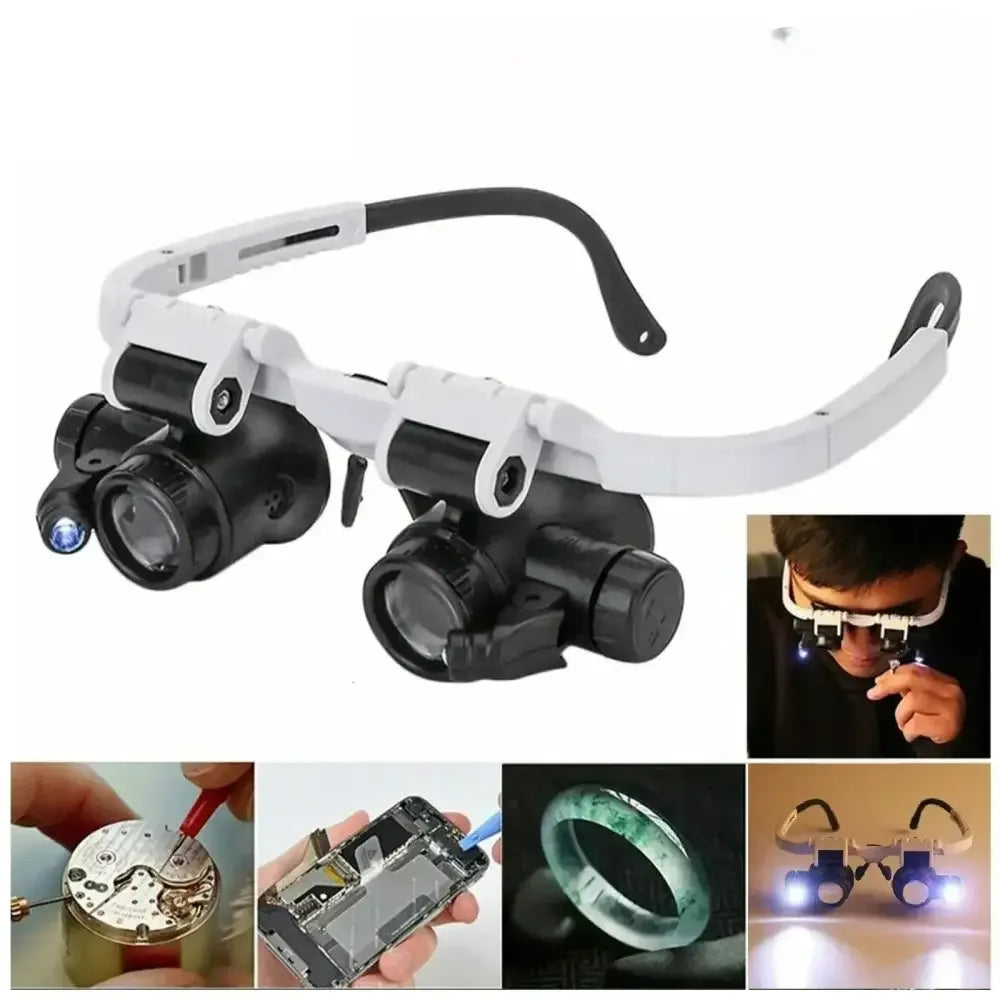 Headband Magnifying Glass with LED Light, Adjustable Jeweler Watch Repair Loupe 8X 15X 23X - 