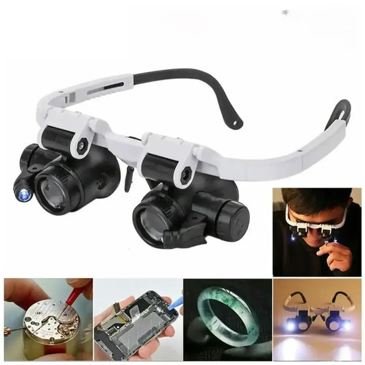Headband Magnifying Glass with LED Light, Adjustable Jeweler Watch Repair Loupe 8X 15X 23X - 