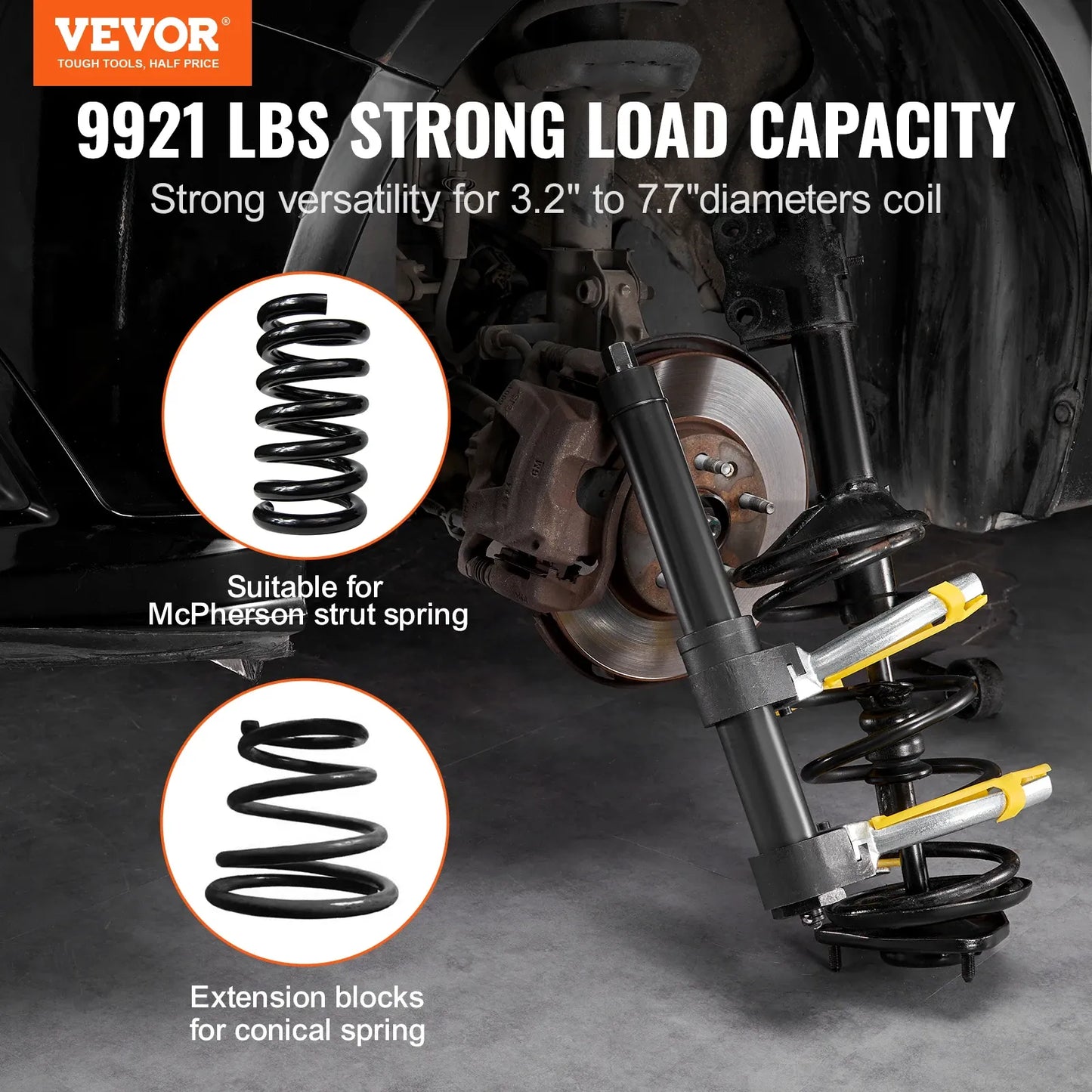 Heavy Duty Strut Spring Compressor Kit with 3 Interchangeable Yokes, 9921 lbs Load Capacity