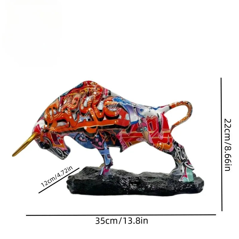 Colorful Charging Bull Sculpture – Modern Wall Street Inspired Resin Bull Statue