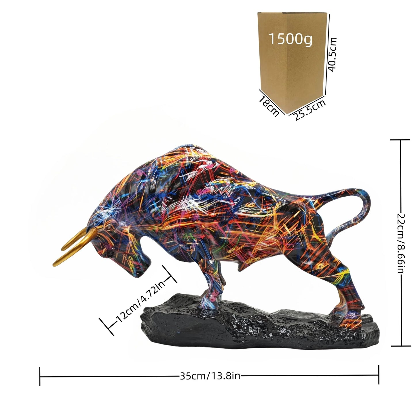 Colorful Charging Bull Sculpture – Modern Wall Street Inspired Resin Bull Statue