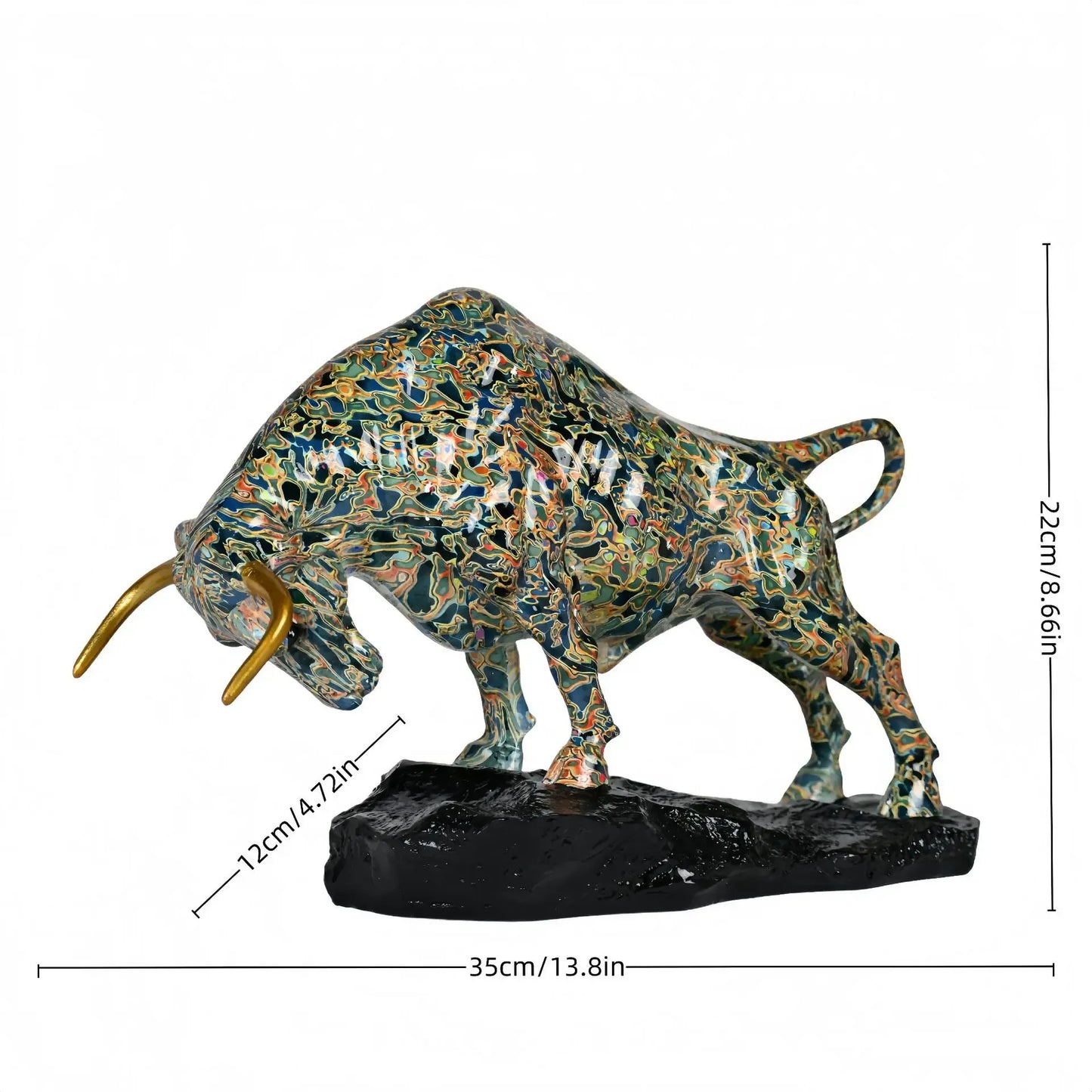 Colorful Charging Bull Sculpture – Modern Wall Street Inspired Resin Bull Statue