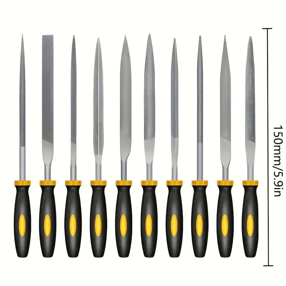 High-Carbon Steel Needle File Set | Mini Files with Ergonomic Non-Slip Handles for Wood, Plastic & Model Filing - 5pc