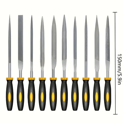 High-Carbon Steel Needle File Set | Mini Files with Ergonomic Non-Slip Handles for Wood, Plastic & Model Filing - 5pc