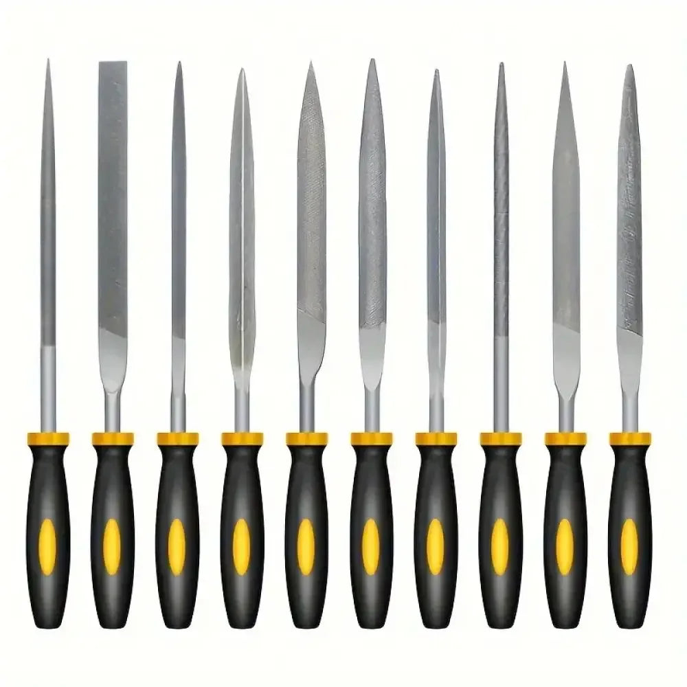 High-Carbon Steel Needle File Set | Mini Files with Ergonomic Non-Slip Handles for Wood, Plastic & Model Filing - 10pc