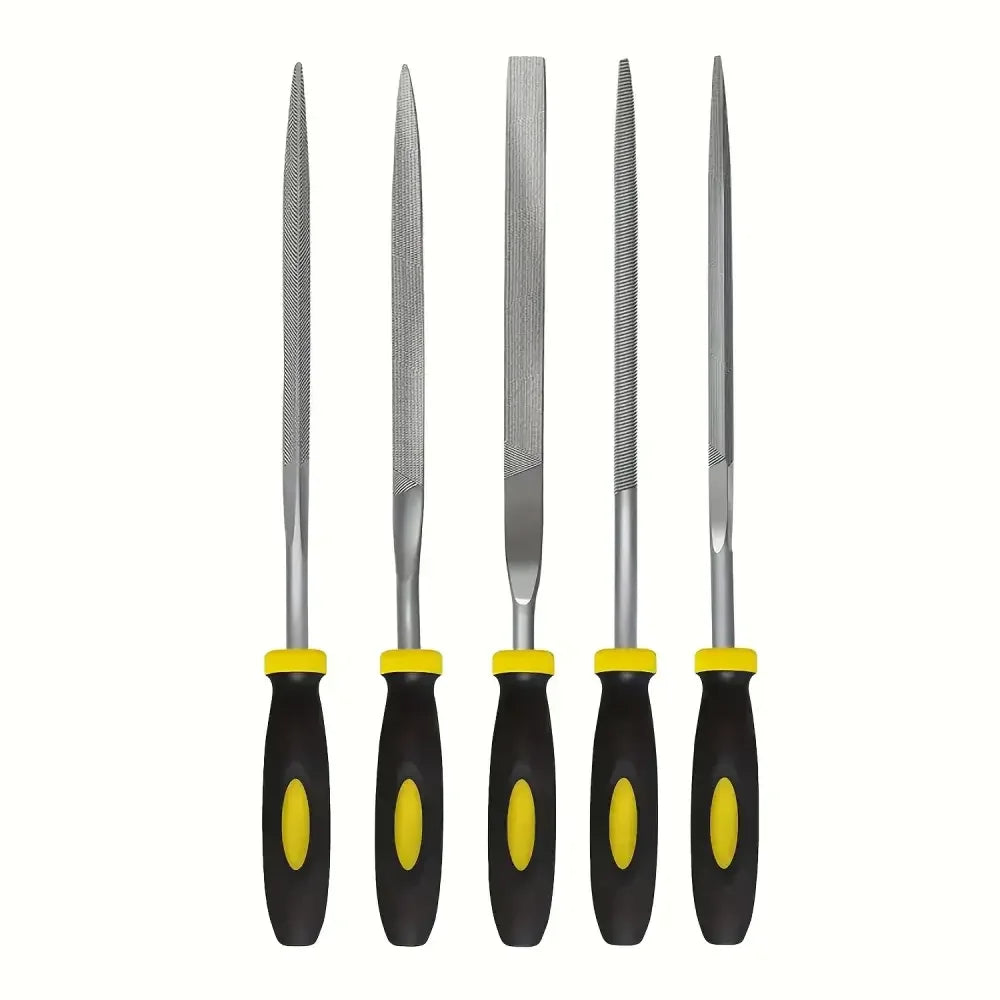 High-Carbon Steel Needle File Set | Mini Files with Ergonomic Non-Slip Handles for Wood, Plastic & Model Filing - 5pc