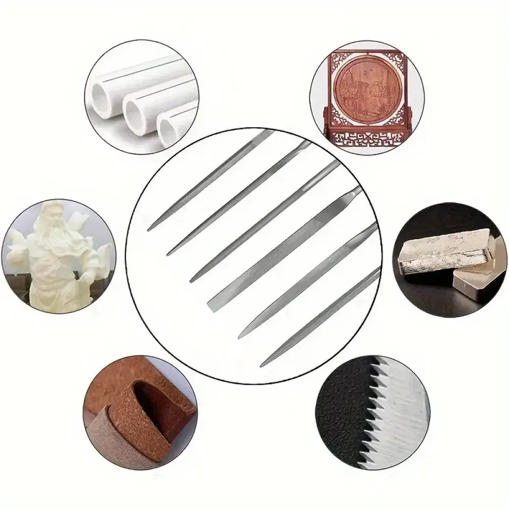 High-Carbon Steel Needle File Set | Mini Files with Ergonomic Non-Slip Handles for Wood, Plastic & Model Filing - 5pc