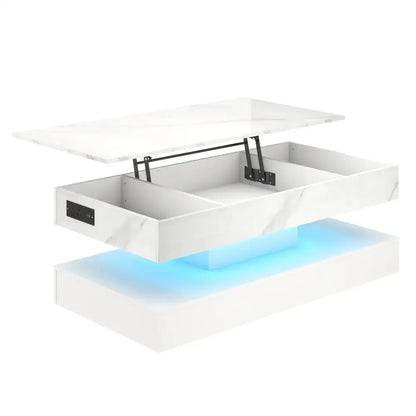 High Glossy LED Coffee Table Center Table Open Shelf, Large Storage, & App Control - White